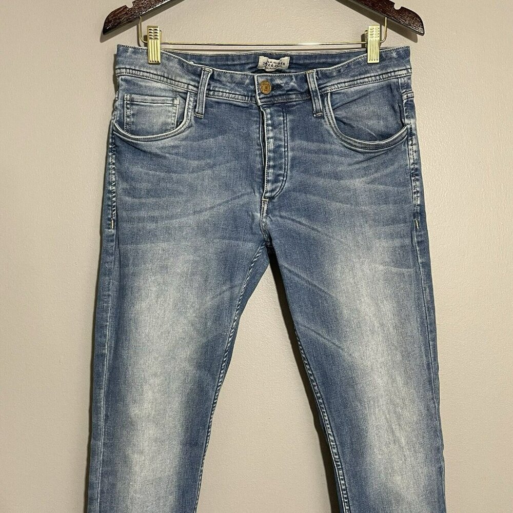 Jack Jones Slim Fit Tim Skinny Jeans Men Sz 33x32 Button Fly Moto Biker Classic - Picture 3 of 13